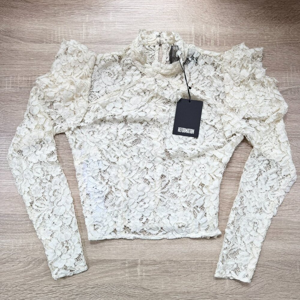 NWT Reformation Celestia Long-Sleeve Lace Top Ivory Cream